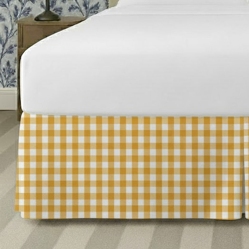 Gingham Pattern Tailored Bed Skirt 15" Drop Length, Gold, California King