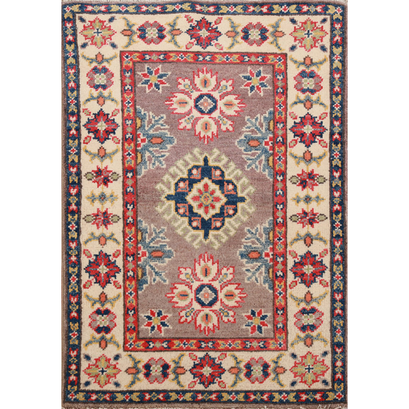 Tapis décoratif brun fait à la main Kazak 2x3