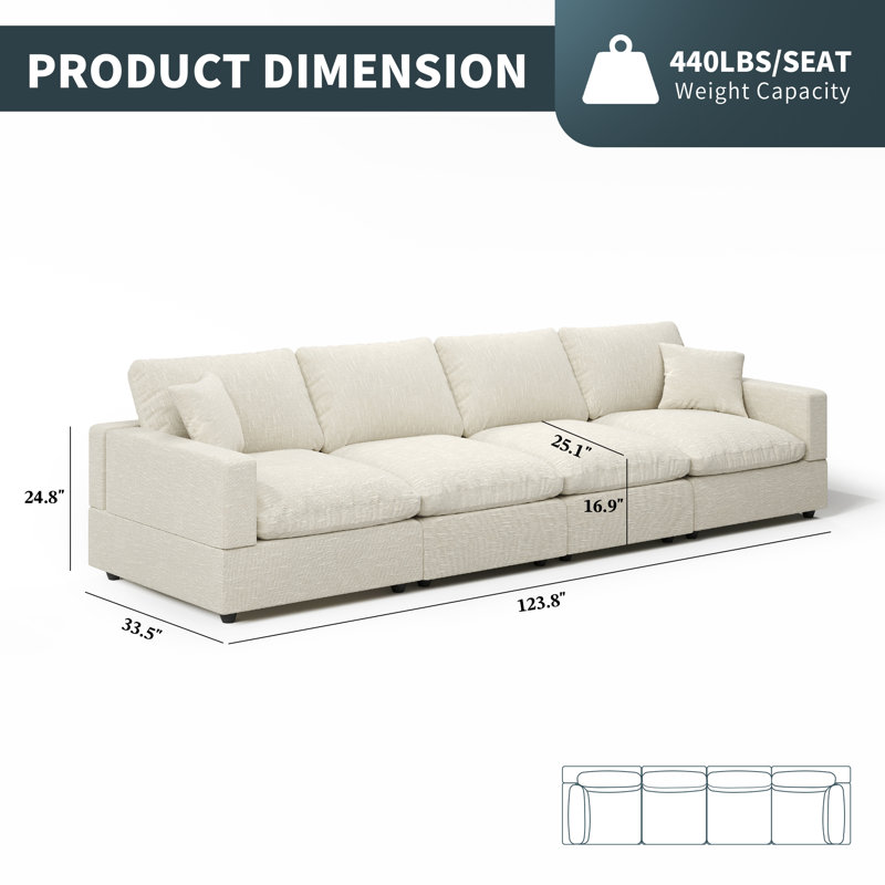 Obala 123.8'' Upholstered Sofa, Cloud Sofa, Sectional Sofa Couch Modular Sofa for Living Room Office Apartment, Beige