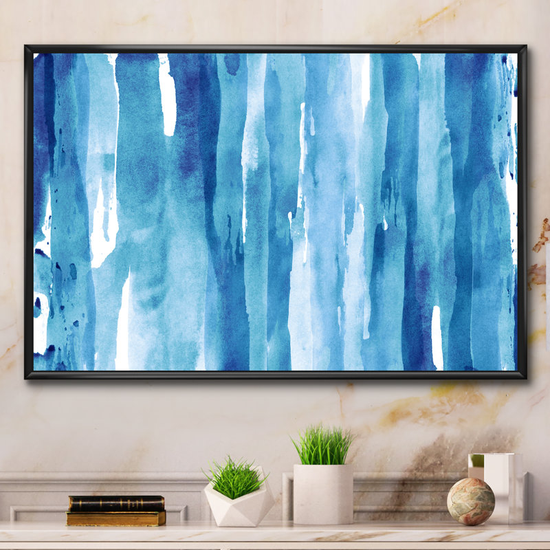 «Bright Blue Abstrart Stripes», reproduction sur toile flottante, H 12 po x l 20 po x P 1 po, Cadre flottant noir