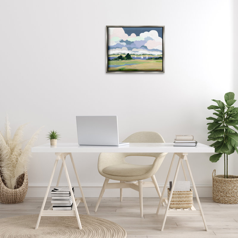 "Billowing Clouds Countryside Gray", art mural sur toile flottante par Jennifer Brinley, Cadre flottant gris lustré