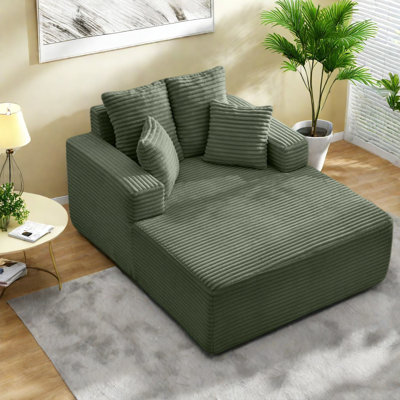 Spacious Corduroy Sofa Bed With Armrests, Modern Chaise Longue For Living Room
