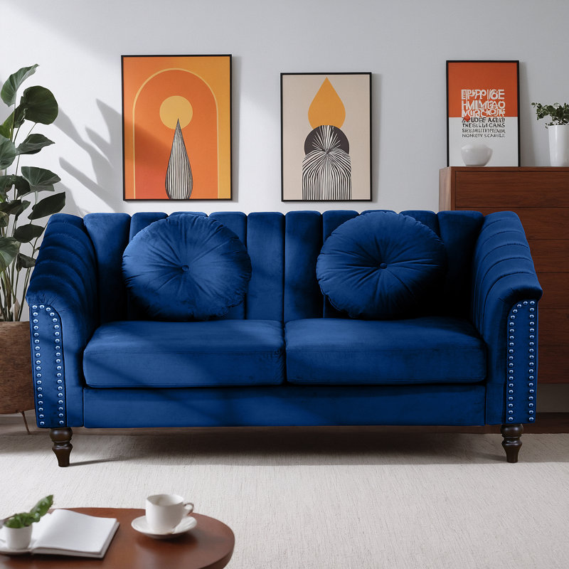 Mikole Upholstered Sofa, 31" H x 60" W x 31" D, Blue Chenille