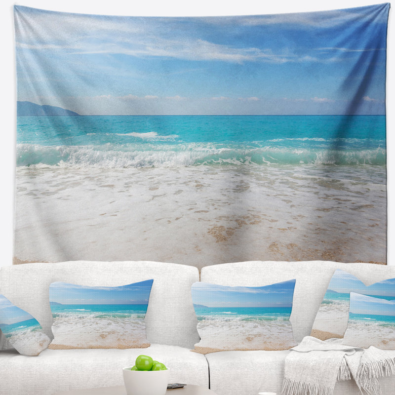 Tapisserie de plage bord de mer avec vagues blanches, H 50 po x l 60 po