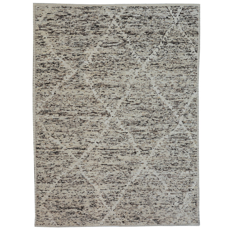 Wool Geometric Area Rug in Beige/Brown/Natural, Rectangle 6' x 9'