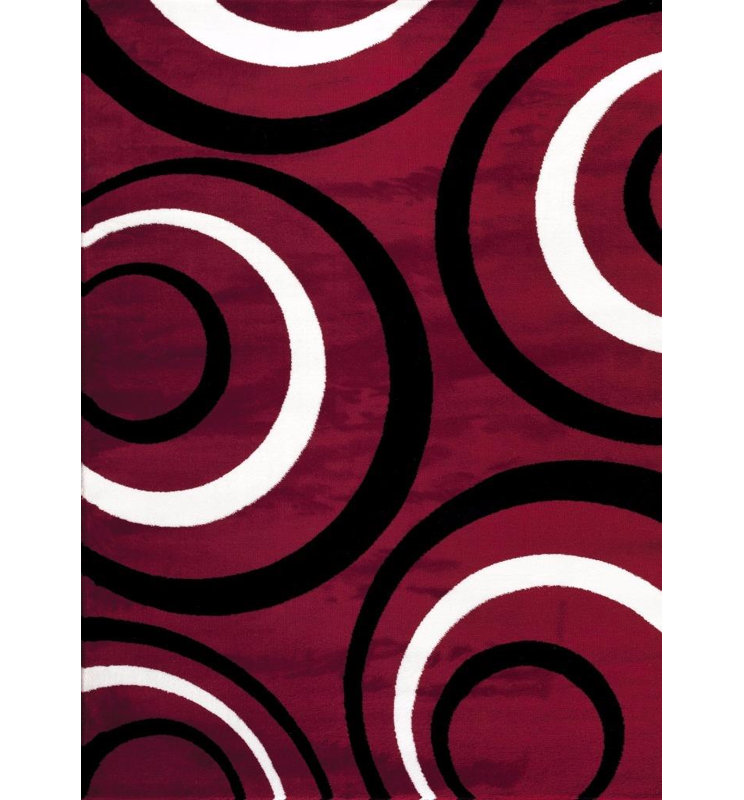 Tapis abstrait rouge, Rectangle 5 pi 2 po x 7 pi 2 po
