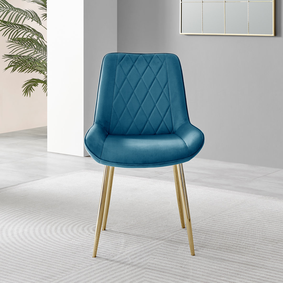 Tierra Sleek Metal and Glass Round Dining Table Set with 4 or 6 Luxury Velvet Upholstered Dining Chairs East Urban Home Chair 