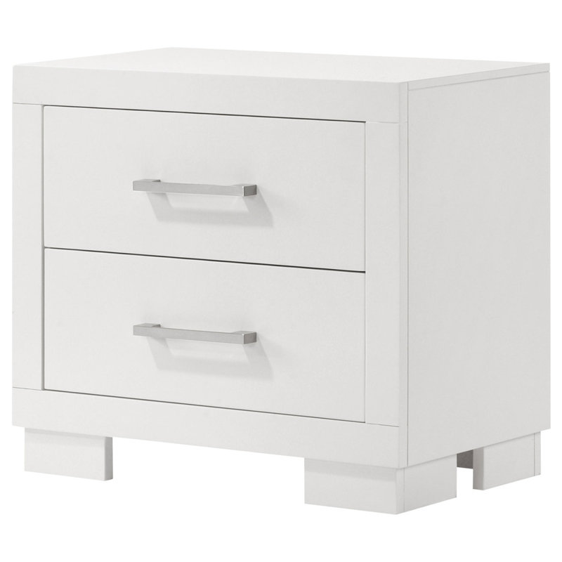 Table de chevet rectangulaire 2 tiroirs blanc cuivre avec poignées barre
