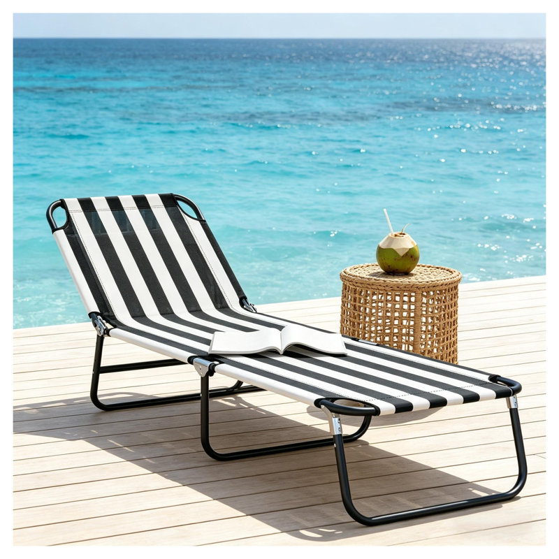 Chaise longue pliante inclinable avec tissu Oxford et structure en acier pour l'extérieur, la plage et la piscine