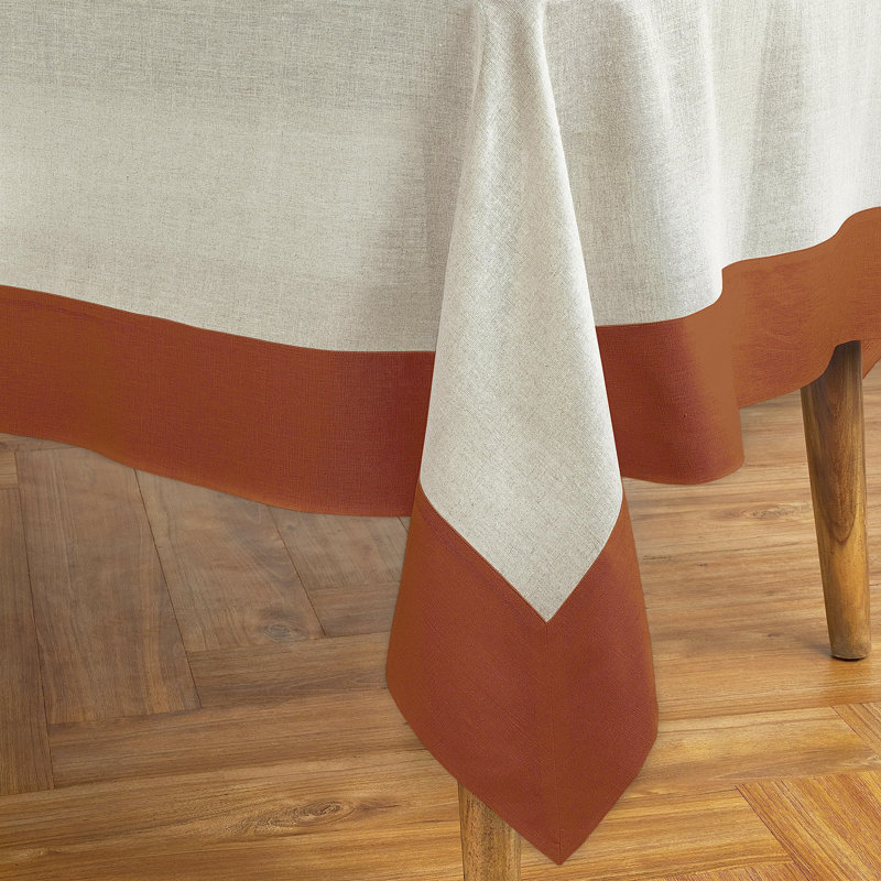 Contempo - 100% Pure Linen Tablecloth, 120" x 60", Cinnamon/Natural