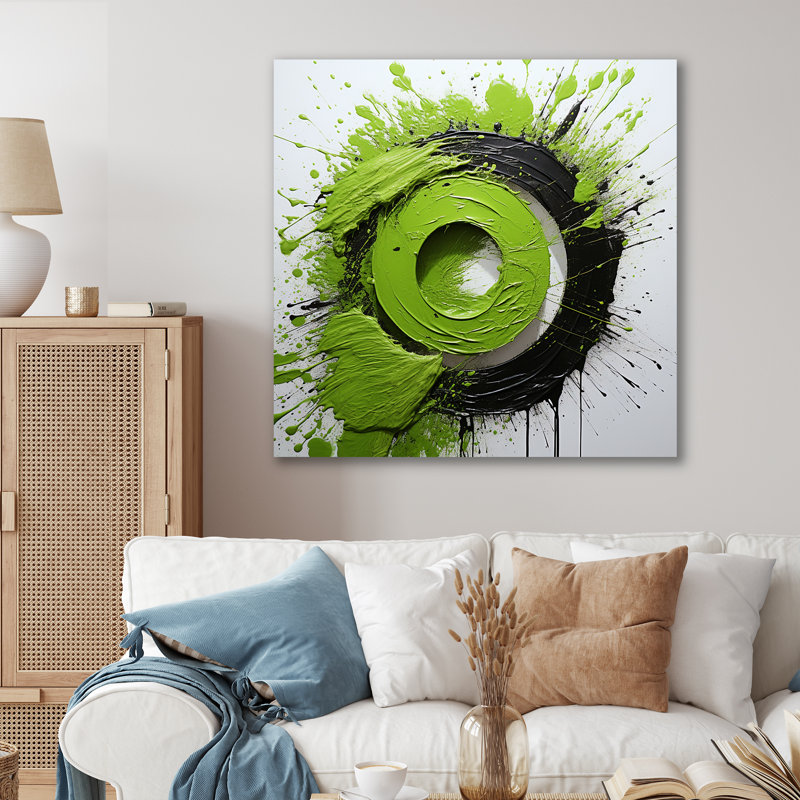 «Green Spiral Neon Fusion 1 - Abstract Collages», art mural, Toile tendue, H 36 po x l 36 po x P 1,5 po