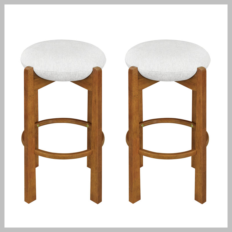 Ensemble de 2 tabourets de bar rembourrés en bois Tara, 2, Noyer