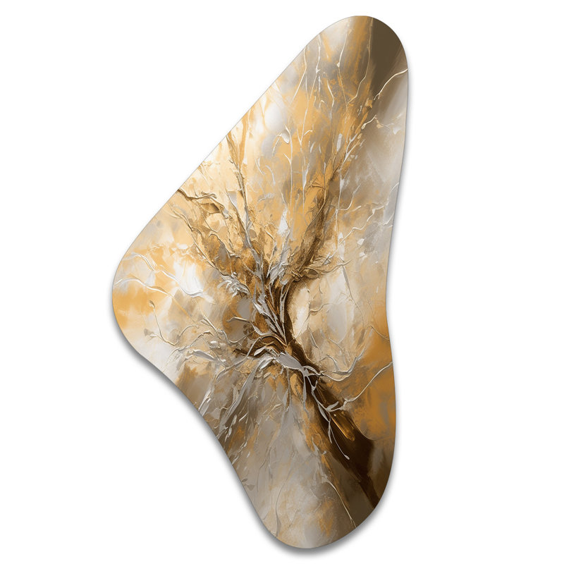 Sculpture murale en forme de Boomerang abstraite or et argent, H 39 po x l 21 po x P 1 po