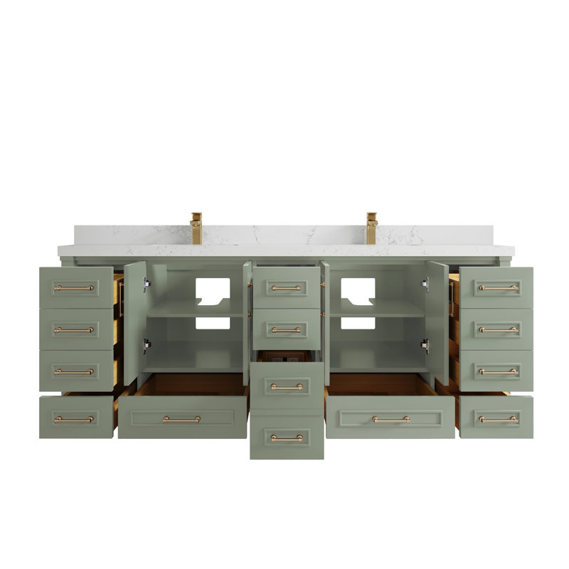 Aberdeen 84'' Double Bathroom Vanity with Quartz Top, Empira Quartz, Evergreen