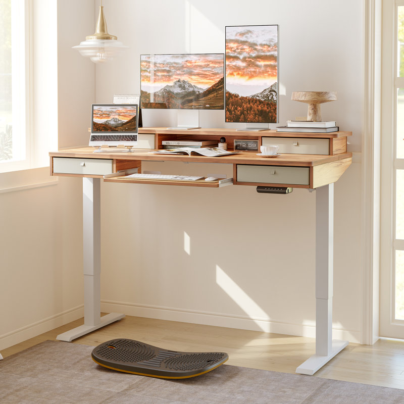 Bureau debout à hauteur ajustable Somers, Naturel / Blanc, H 46 po x l 55,3 po x P 23,6 po