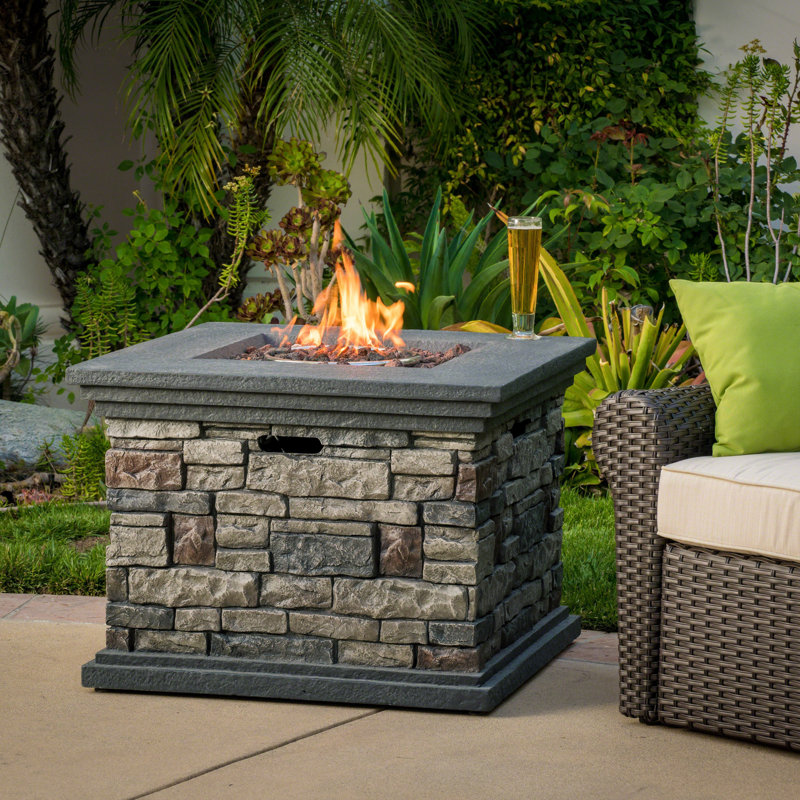 Mauricio Square Polyresin Propane Fire Pit Table with Hidden Fuel Tank