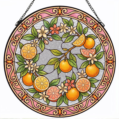 Citrus Floral Stained Glass Window Panel，7.8H