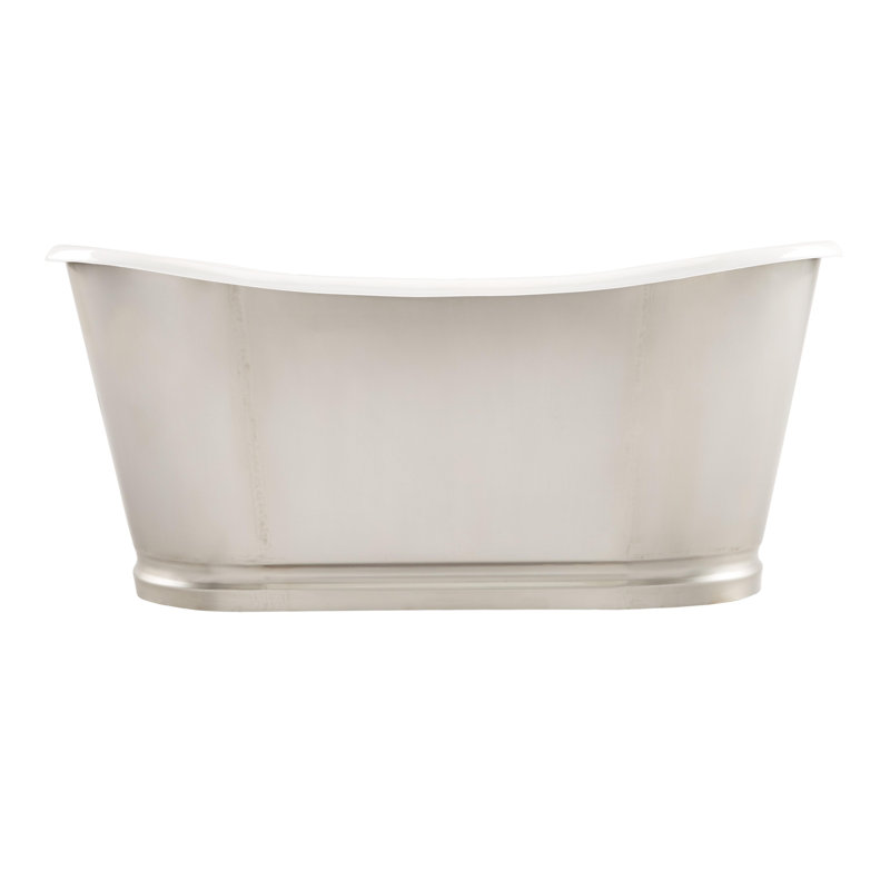 Dorset 66" Cast Iron Soaking Double Slipper Freestanding Tub with Drain and Overflow, Brushed Nickel
