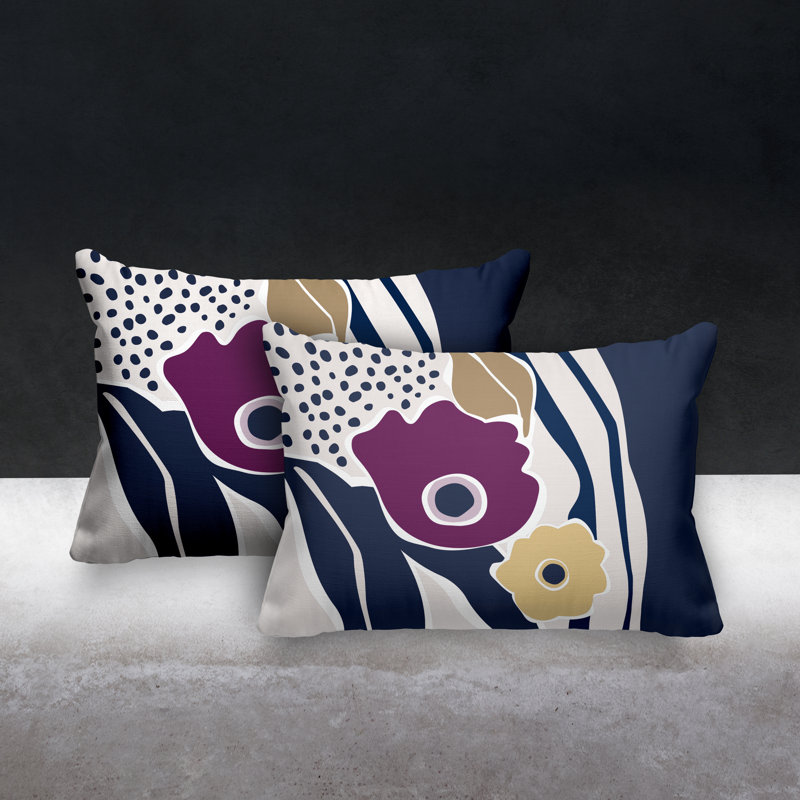 Housse et insert de coussin rectangulaire en polyester pour l'intérieur et l'extérieur, Mauve / bleu marine / beige