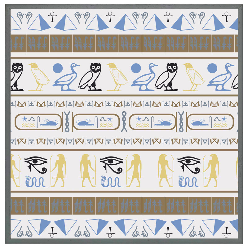 Mifley Heiroglyphs - Single Picture Frame Print, 76cm H x 76cm W x 4cm D, Grey Framed