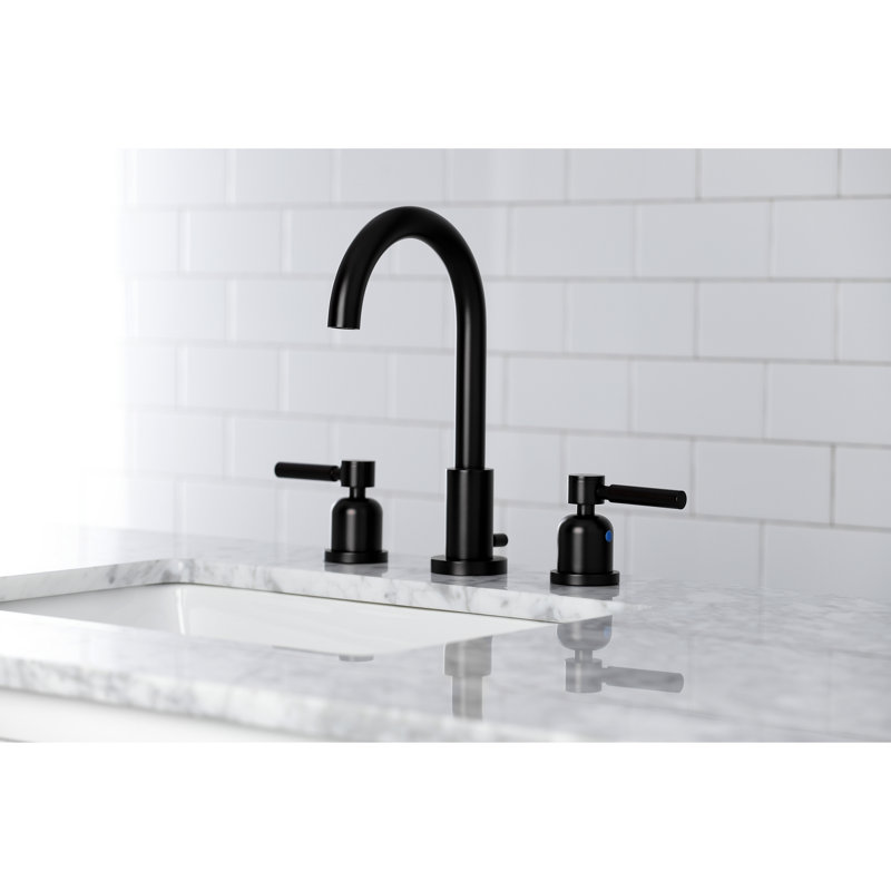Kingston Brass Concord Two-Handle 3-Hole Deck Mount Widespread Bathroom Faucet with Brass Pop-Up Drain, Matte Black