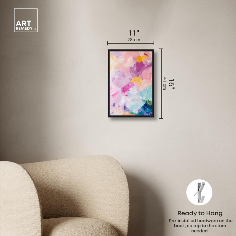 Toile abstraite Art Remedy Blush, couches brumeuses, Cadre flottant noir, H 16 po x l 11 po