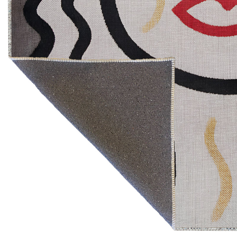 Tapis décoratif moderne jaune-beige, Rectangle 4 pi 7 po x 6 pi 6 po