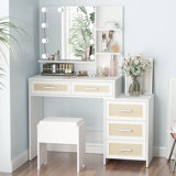 43.2'' Wide Vanity Set with Stool and Mirror