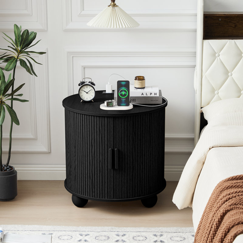 Table de bout avec rangement et station de charge, Noir