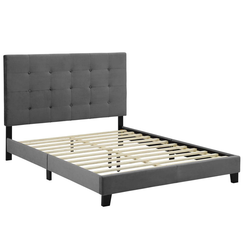 Modway Melanie Tufted Button Upholstered Performance Velvet Platform Bed, Gray, Queen