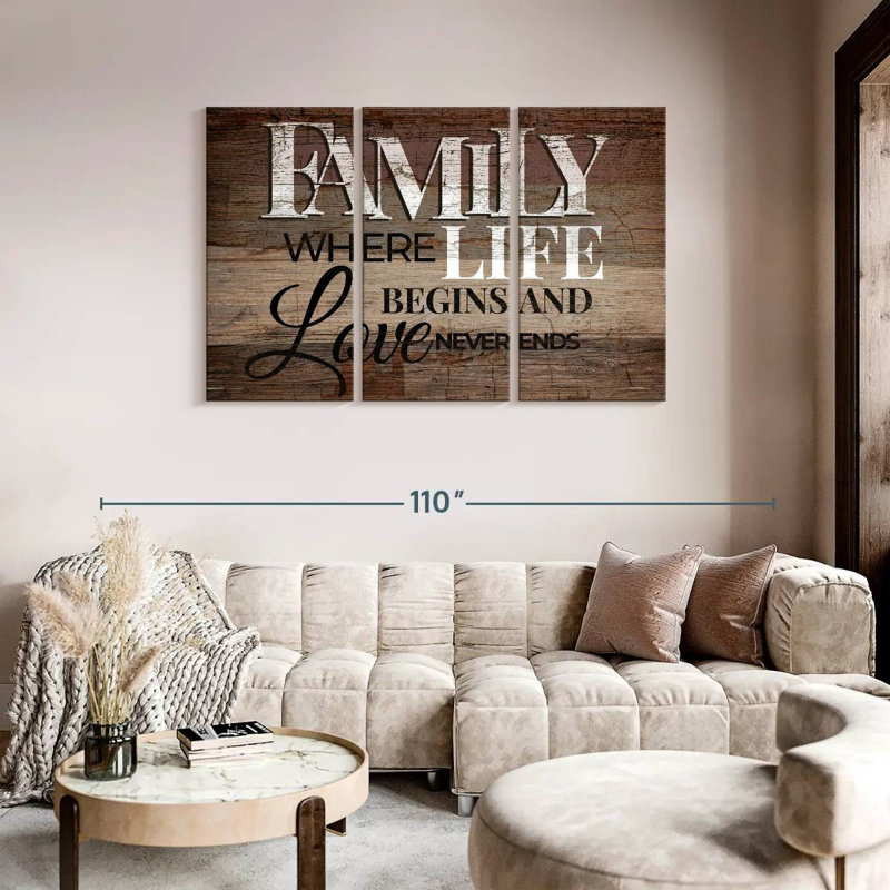 «Family Life Quote Typographie», reproduction sur toile, H 48 po x l 74 po x 1,25 po