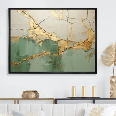 «Green Gold Minimalisme Poteries - Abstract Spirals», art mural