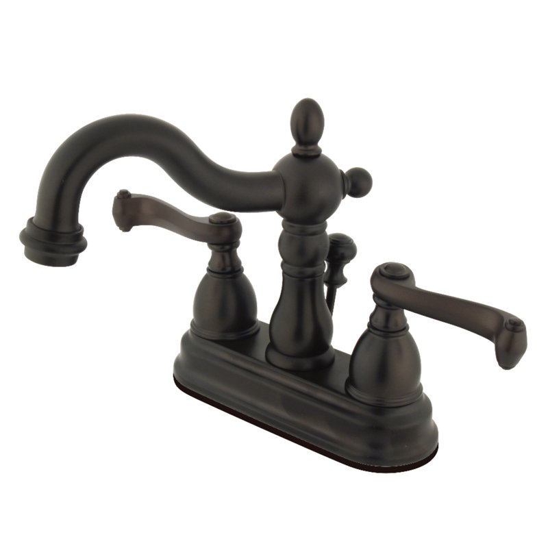 Kingston Brass Heritage Two-Handle 3-Hole Deck Mount 4" Centerset Bathroom Faucet with Brass Pop-Up, Oil Rubbed Bronze