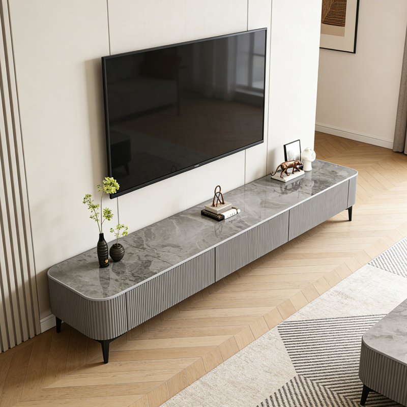 Rock Slab Desktop TV Stand with Storage, H 15,35 po x L 62,99 po x l 11,81 po, Gris