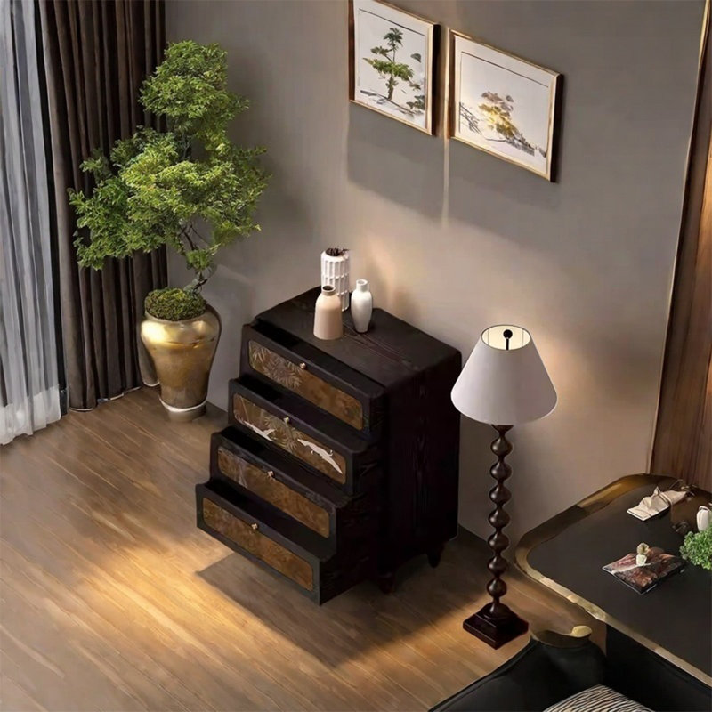 Armoire en bois de frêne avec tiroirs et pieds solides
