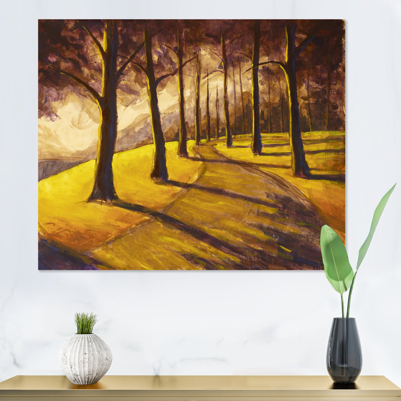 Chemin de randonnée pédestre dans la forêt ensoleillée, impression sur toile, H 16 po x l 32 po x P 1 po, Toile tendue