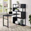 Table de coin en L pour bureau à domicile, table d'ordinateur rotative avec bibliothèque à 5 niveaux, quatre méthodes d'installation, roulettes verrouillables