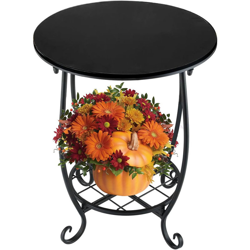 Table de bout ronde résistante aux intempéries - Table de patio en métal à 2 niveaux pour le porche, la cour et le jardin