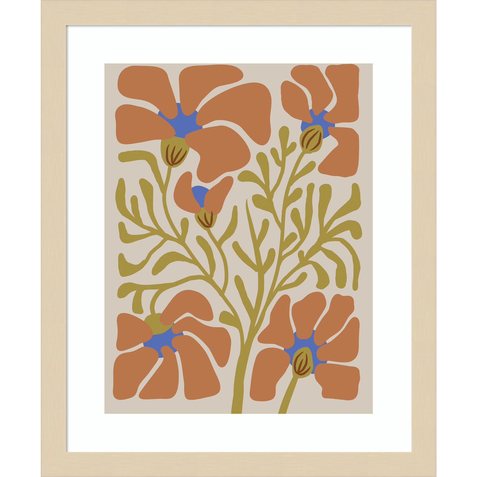 Expressive Abstract House Plant Orange Print, Brown, 17" H x 14" W x 1" D