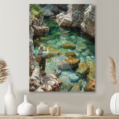 River Trout Fishing In The Mountains III - Hunting & Fishing Wall Art Print