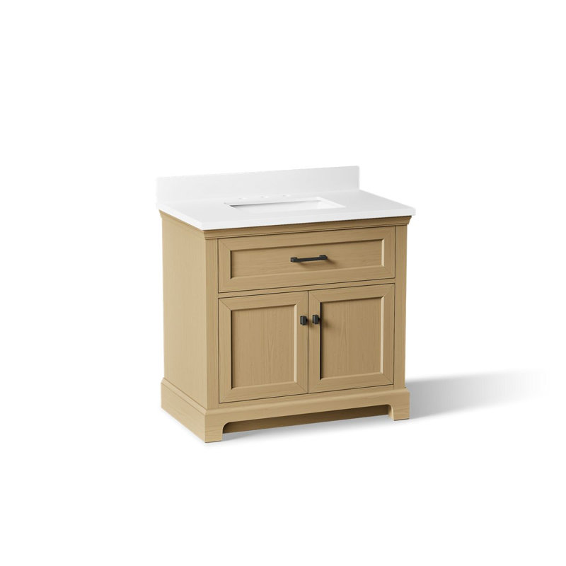 Charlemont 30 In. Bathroom Vanity Cabinet With Sink And Quartz Top, Light Oak, Matte Black, 36"