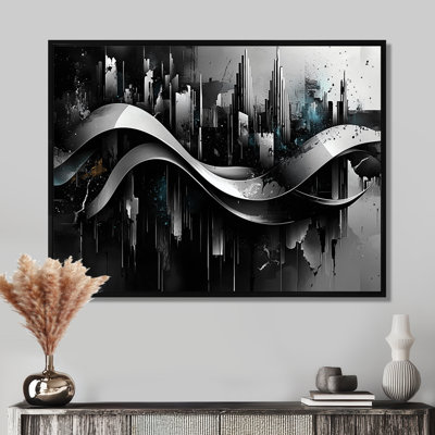 «Black Grey Waves of Introspection Hard Edge Painti», art mural peinture