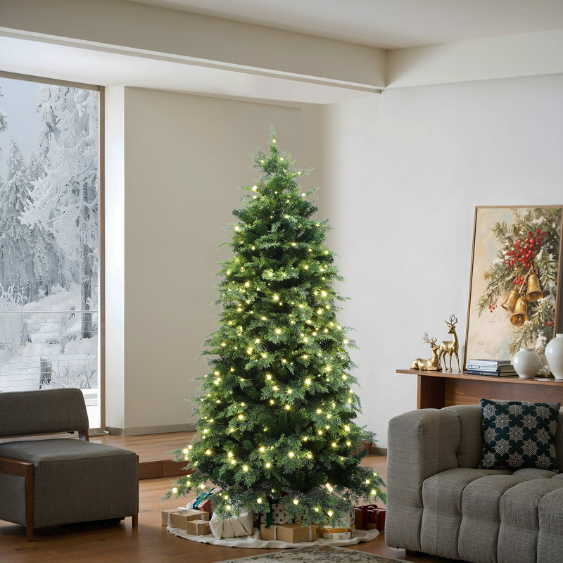 Arbre de Noël artificiel vert 6 pi avec base en métal pré-éclairé