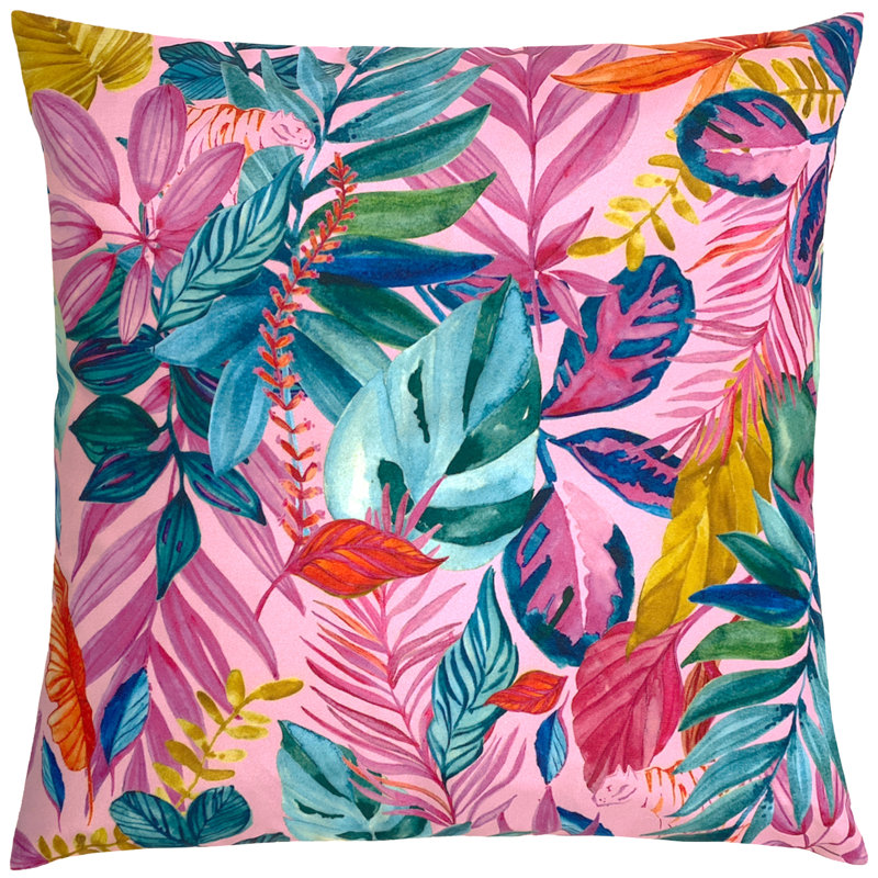 Psychedelic Jungle Indoor / Outdoor Floral Square Throw Pillow Cover