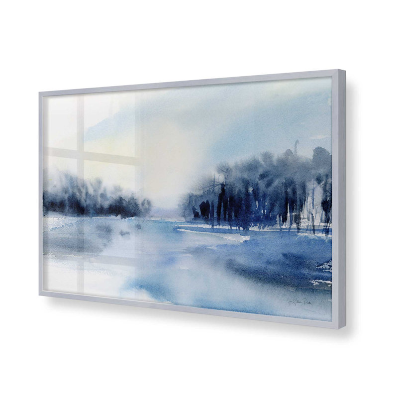 «Winter Mist Over the Lake», reproduction imprimée, Cadre simple en chrome poli poli, H 13,25 po x l 17,25 po x P 1,25 po