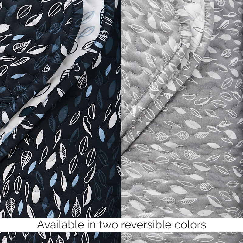 Botanical Leaves Collection Oversized Reversible light weight Quilt Set with shams, King/Cal. King Quilt + 2 King Shams, Blue