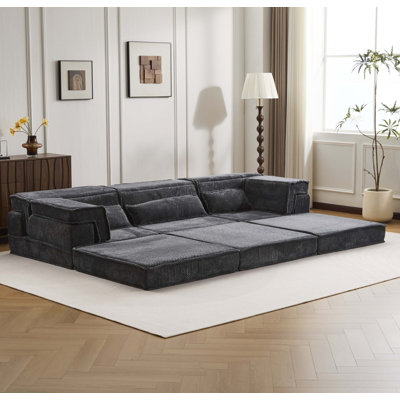 Compression Mahjong Sofa,Convertible Floor Sofa Bed,DIY Boneless Modular Sectional Sofa,No Assembly Required,Circle Fleece Fabric,Oversized 3 Seater With 3 Pillows