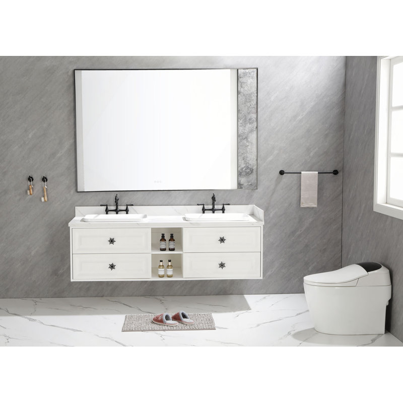 Le meuble-lavabo mural de 84 po convient aux lavabos doubles, armoire seulement (comptoir et lavabos non inclus)