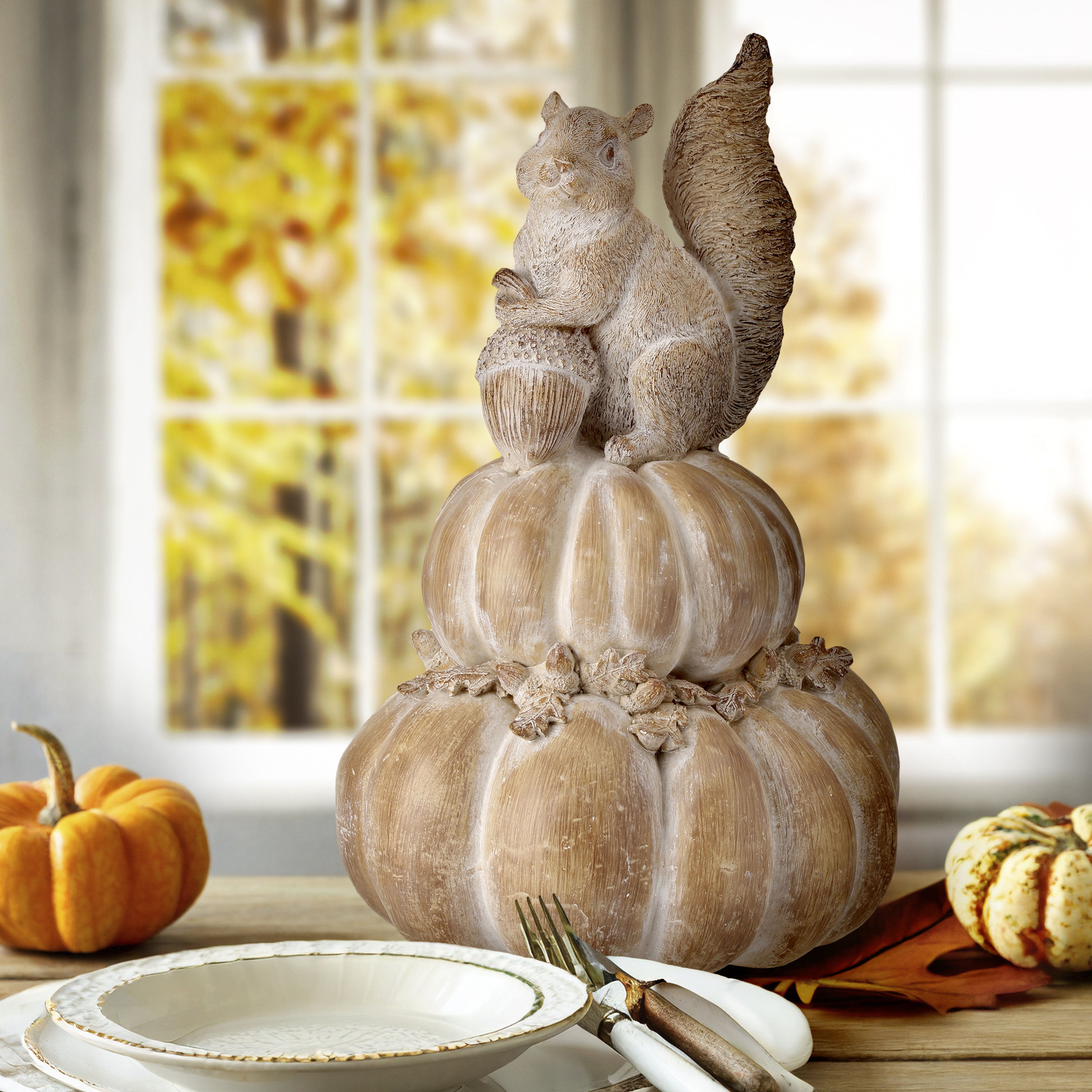 August Grove® 14" Resin Squirrel On Pumpkin Stack | Wayfair