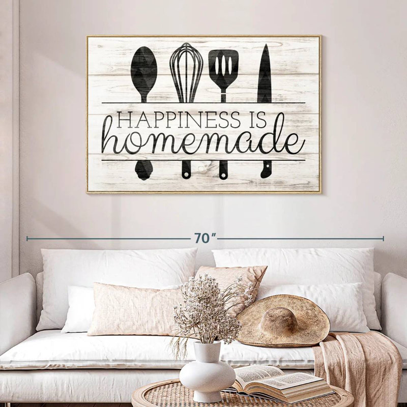 Happiness Is Hommade Kitchen Tools, Cadre flottant en bois naturel, 46 po x 31 po